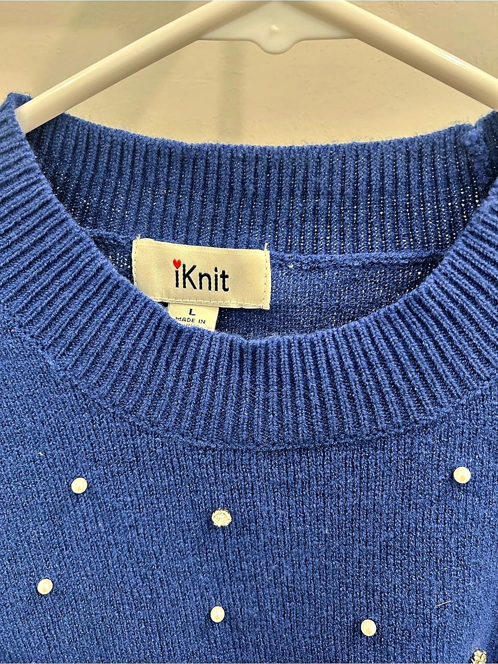 iKnit Embellished Sweater in Blue Large Like New - Picture 2 of 2